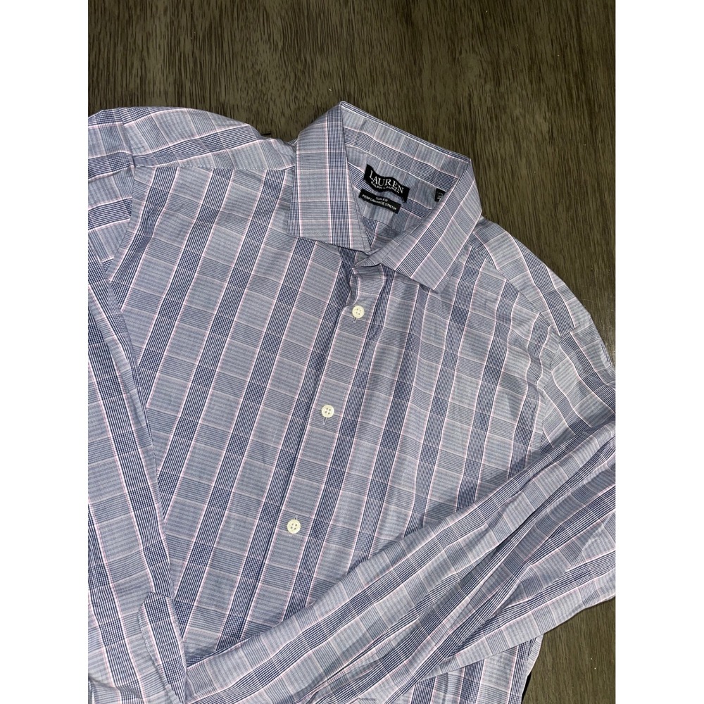 Lauren Ralph Lauren Mens 16.5 34/35 Dress Shirt Blue Plaid Slim Fit